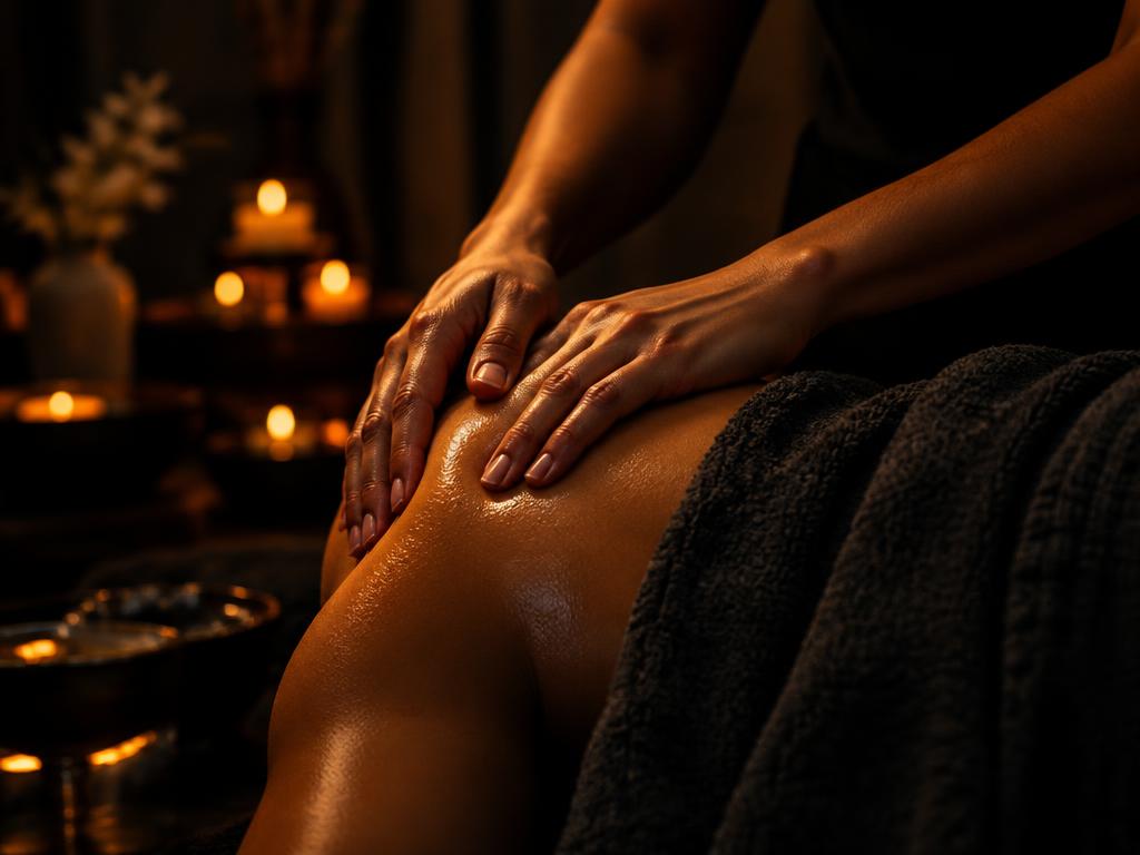 Warm oil massage in candlelight